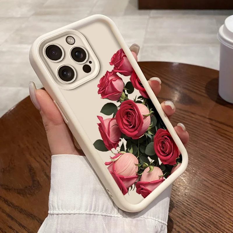 เคสโทรศัพท์ลายดอกกุหลาบสีแดงสุดสร้างสรรค์ เหมาะสำหรับ iPhone 17 16 15 14 13 12 11 Pro/Max/Plus ป้องกันการตกกระแทกและกันแรงสั่นสะเทือน