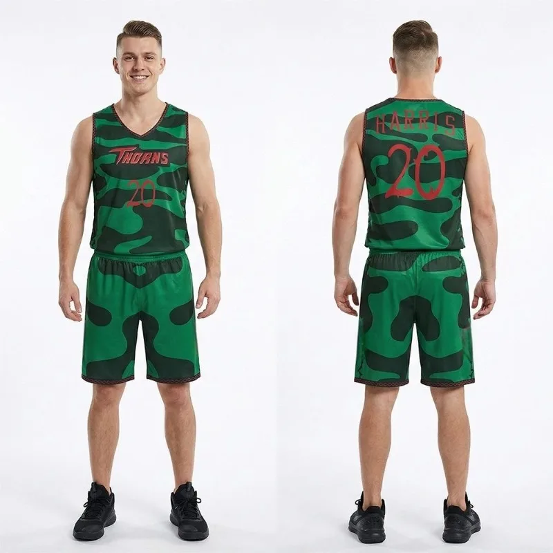 Vineland Thorns Basketball Jersey Set GOAT Movie Will 0 Green Camo Uniform Mesh Shirt Sportswear Men's Clothing Kids Tshirt image 5
