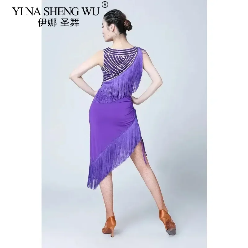 女性用ラテン競技衣装新しいサンバタンゴ社交ダンスドレスタッセル付きノースリーブパーティーパフォーマンスドレス