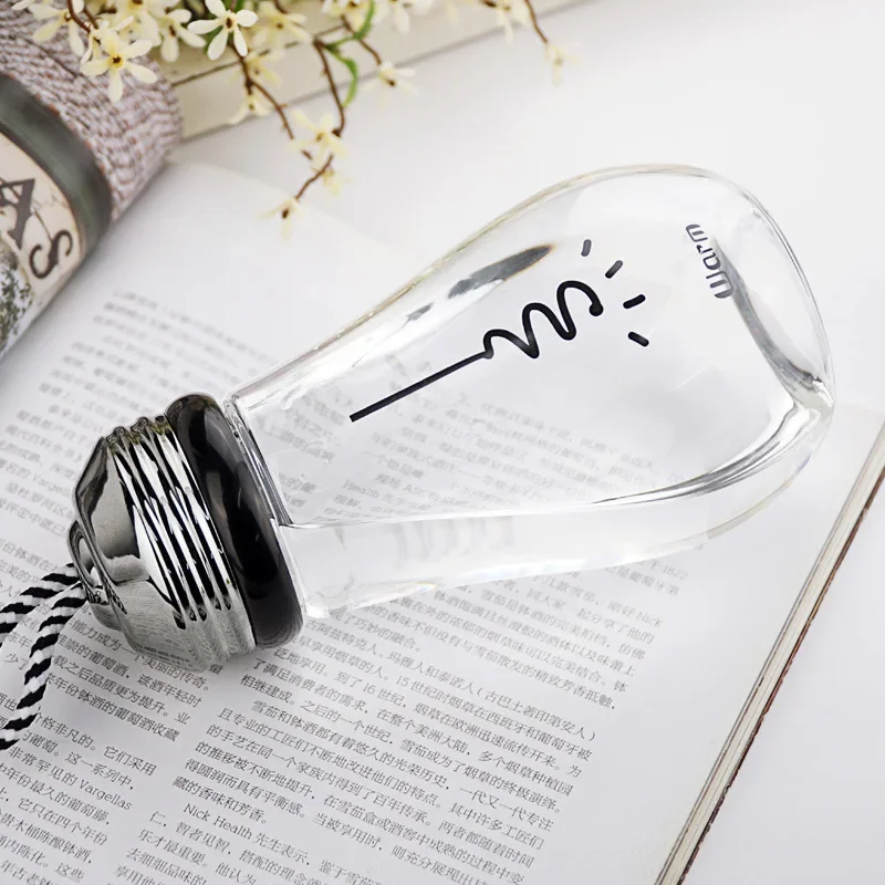 Light Bulb Glass Beverage Milky Tea Fruit Juice Drink Bottle with Lid Terrarium for Home Shop Tea with Milk Lamp Bulb Bottle