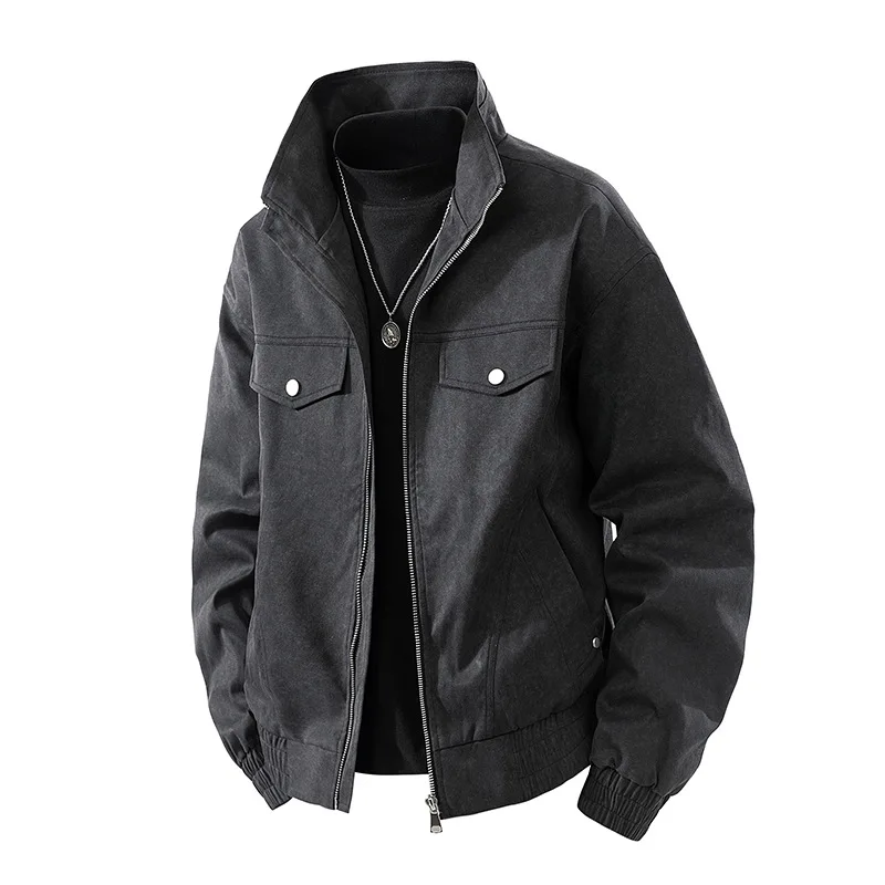 

Осенняя мужская куртка-бомбер с воротником-стойкой и длинным рукавом на молнии, мужское пальто, модная универсальная ветрозащитная верхняя одежда больших размеров для молодых людей