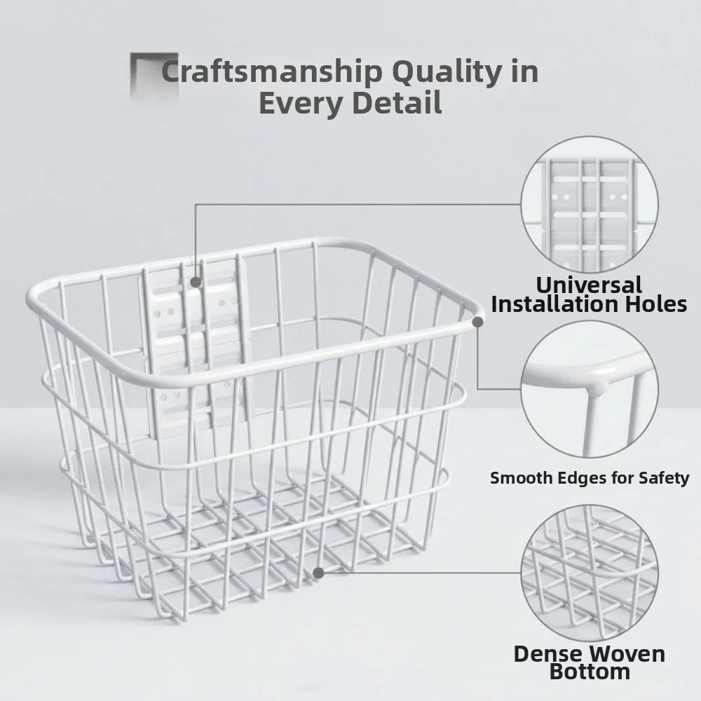 

Easy To Install Bicycle Rear Basket Metal Adjustable Mountain Bike Basket Fixed Durable White Enlarged Bike Basket