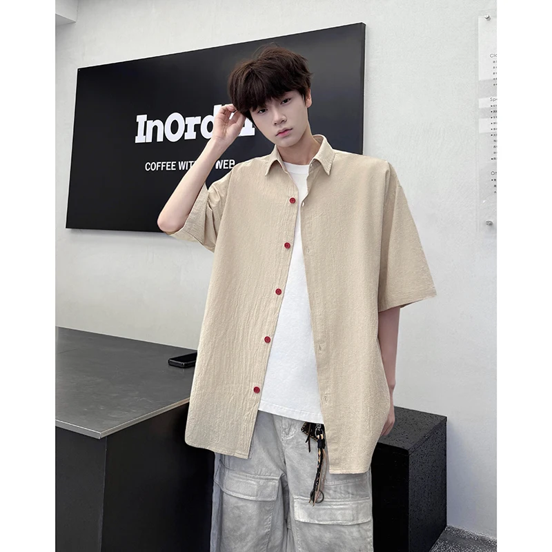 

Men's Fashionable Short Sleeved Home Shirt Comfortable Slim Fit Solid Color Ultra-thin Loose Trendy High-quality Versatile Shirt