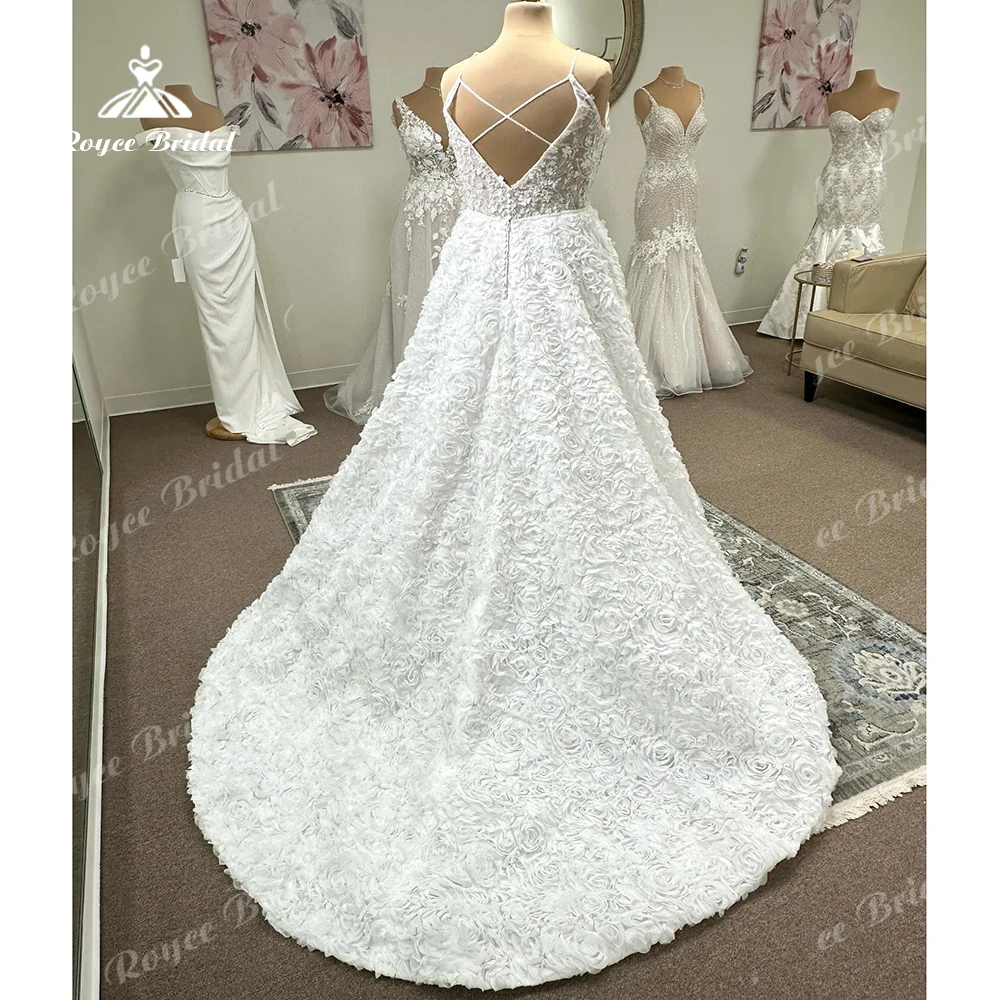 Roycebridal Luxury Lace Appliques V Neck Spaghetti Straps Wedding Dress for Women 2024 Open Back Bridal Gown hochzeitskleid