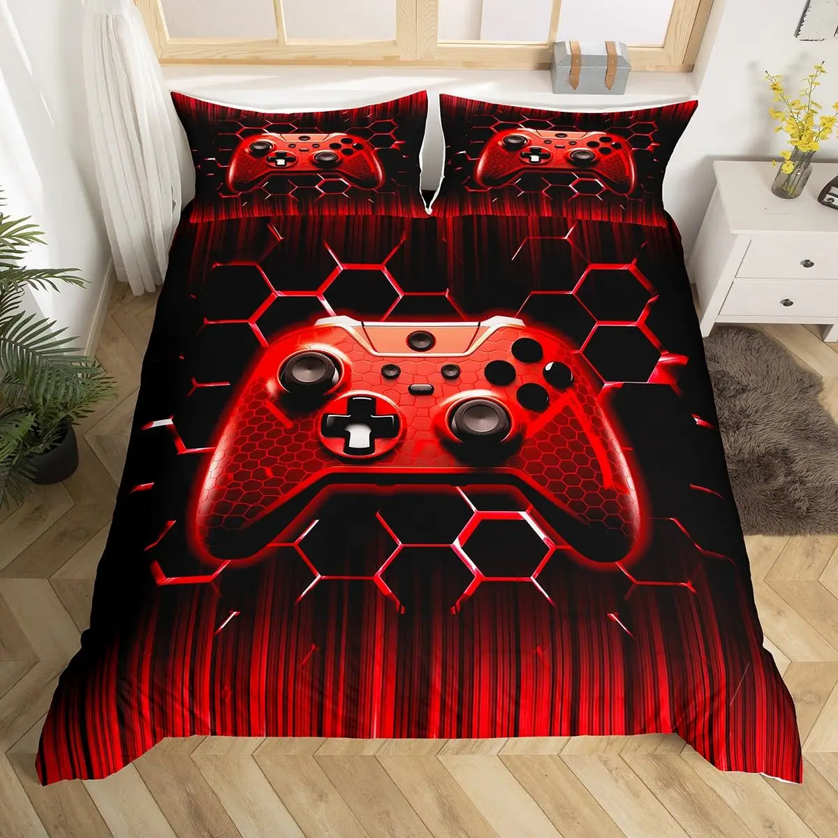 Gaming Bedding Sets for Boys Twin, Gamer Comforter Cover Set, Video Game Boys Room Decor, Teens Kids Game Controller Duvet Cover