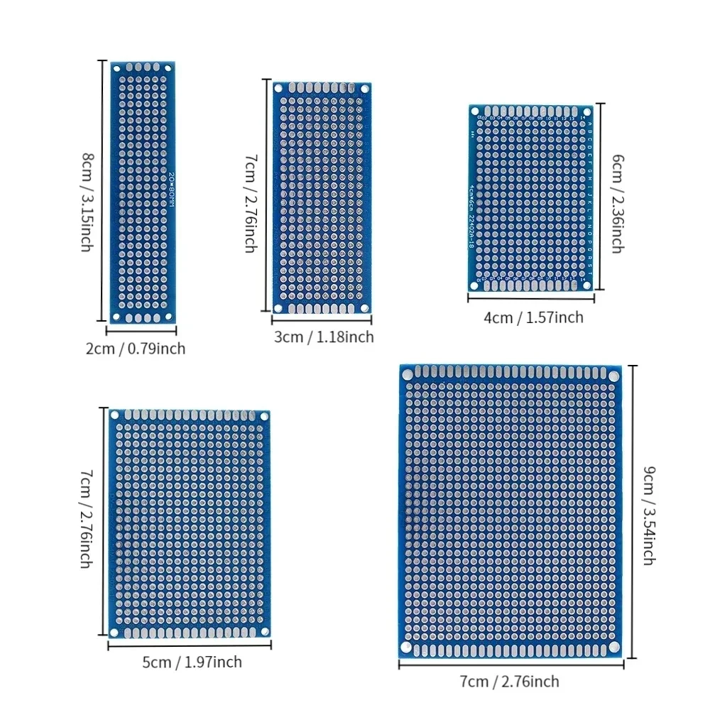 5/10PCS PCB Board Prototype Board Blue Printed Board 2x8/3x7/4x6/5x7/7x9cm Double Sided Circuit Boards For DIY Soldering Project