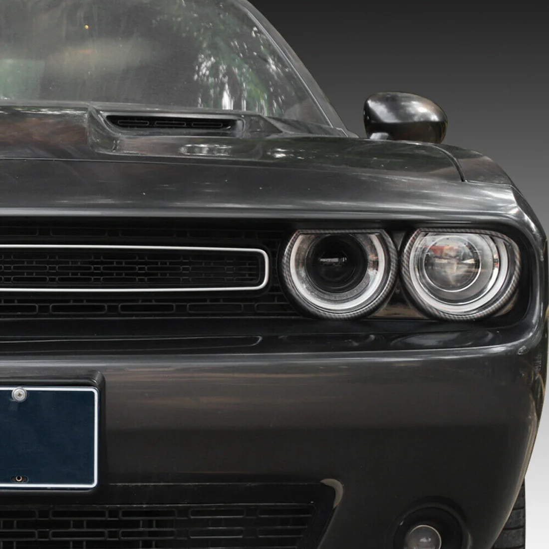 Front Headlight Trim Cover Bezels Accessories for Dodge Challenger 2015-2021 (Carbon Fiber)