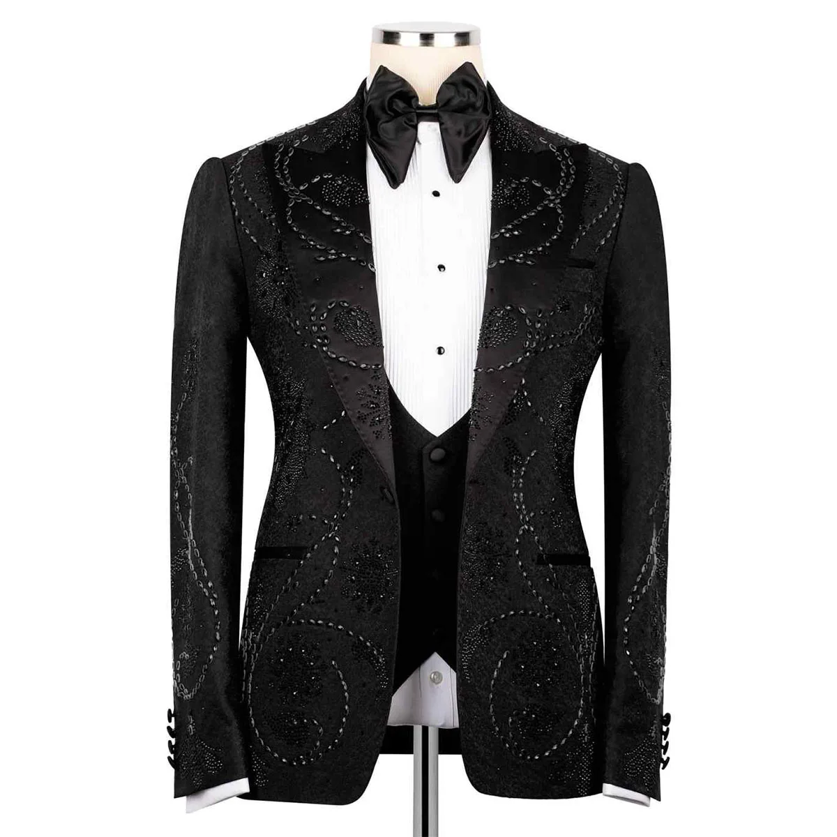 

Мужской костюм-тройка с острым лацканом, индивидуальный пошив, для жениха, свадебный смокинг, приталенный пиджак для выпускного вечера, trajes para hombre