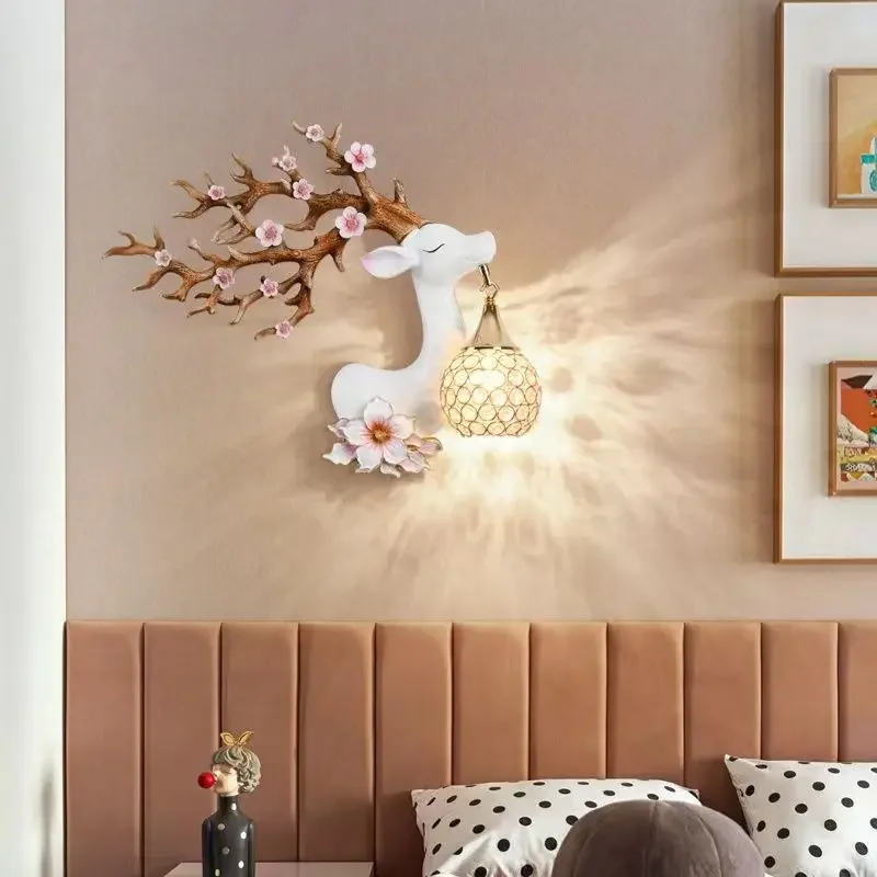 ABEL Contemporary Deer Wall Light LED Creative Plum Blossom Decor Resin Sconce Lamp for Home Living Room Bedroom Corridor