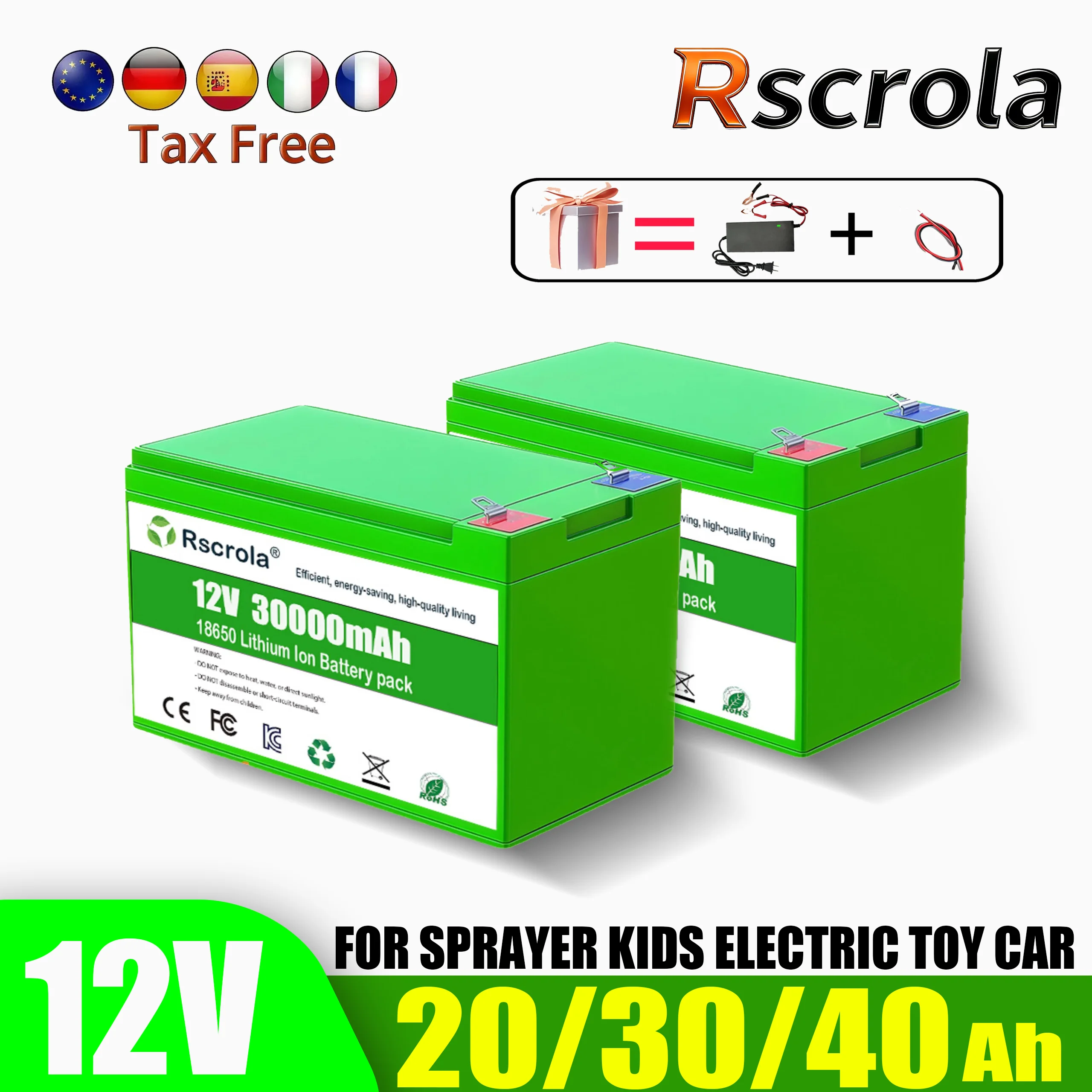 

12V 40Ah 30Ah 20Ah Lithium Rechargeable Battery 18650 for Electric Toy Car Sprayer Access Control