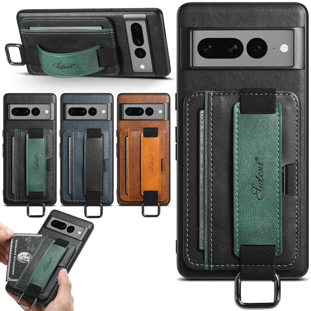 

Fashion Solid Color Phone Cover for Google Pixel 9 10 Pro XL/Pixel 7 8 Pro/8A 7A with Back Wrist Strap Card Case Slots