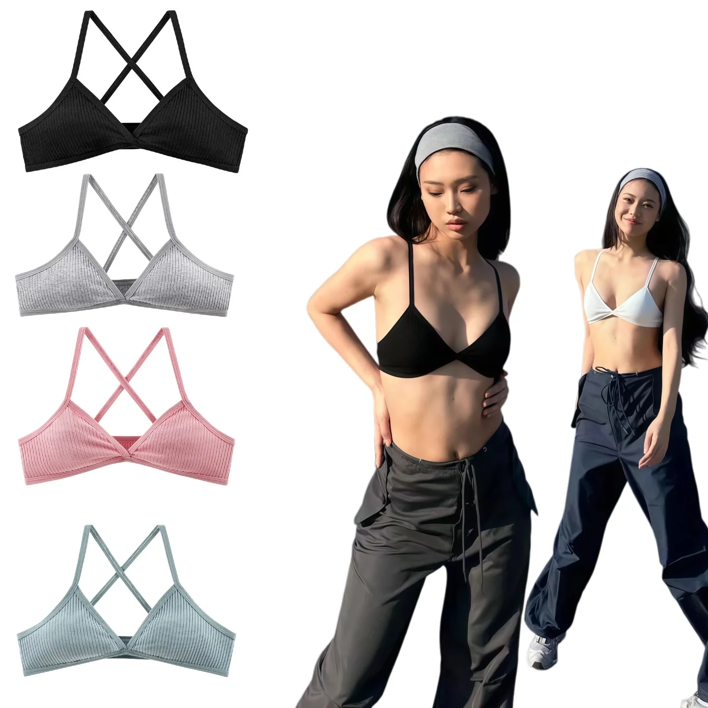 Comfort lingerie Cotton Bras For Women Thin Style Unlined Bralette Sexy Deep V Triangle Cup Cross Beauty Back Bra бюстгальтер