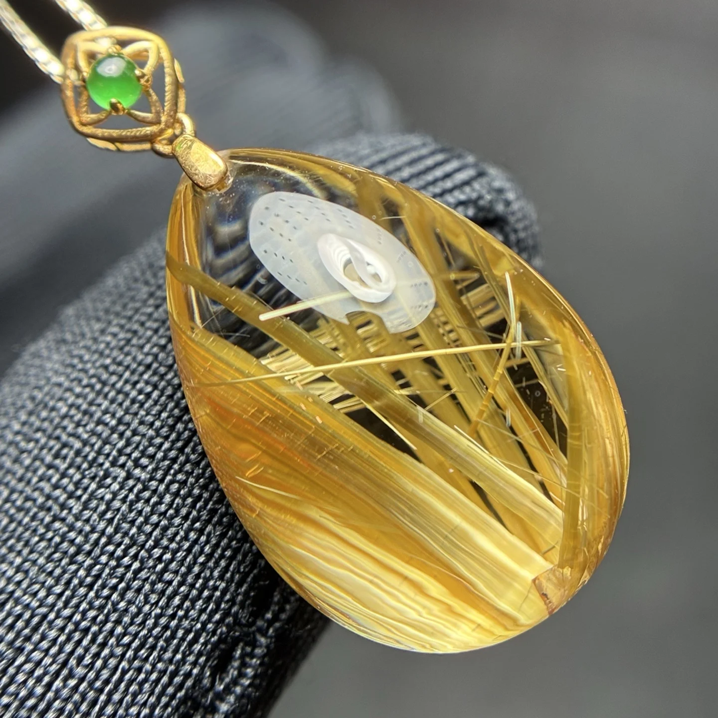 Natural Gold Rutilated Quartz Pendant Clear Bead Flower Rutilated 21.9x14.5x10.9mm Jewelry Men Women Brazil AAAAAAA
