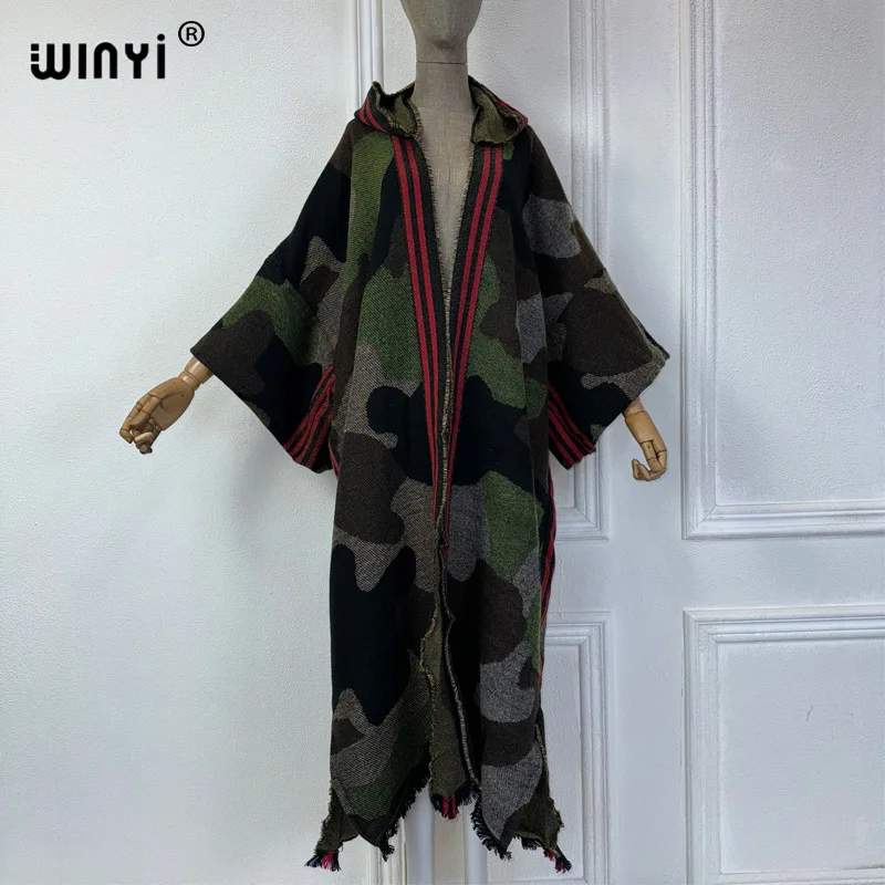 Imagem -02 - Winyi-roupas de Inverno com Estampa Camuflada para Mulheres Cardigã com Capuz Cabolsa Longo Roupa Feminina Colorida Clássica África