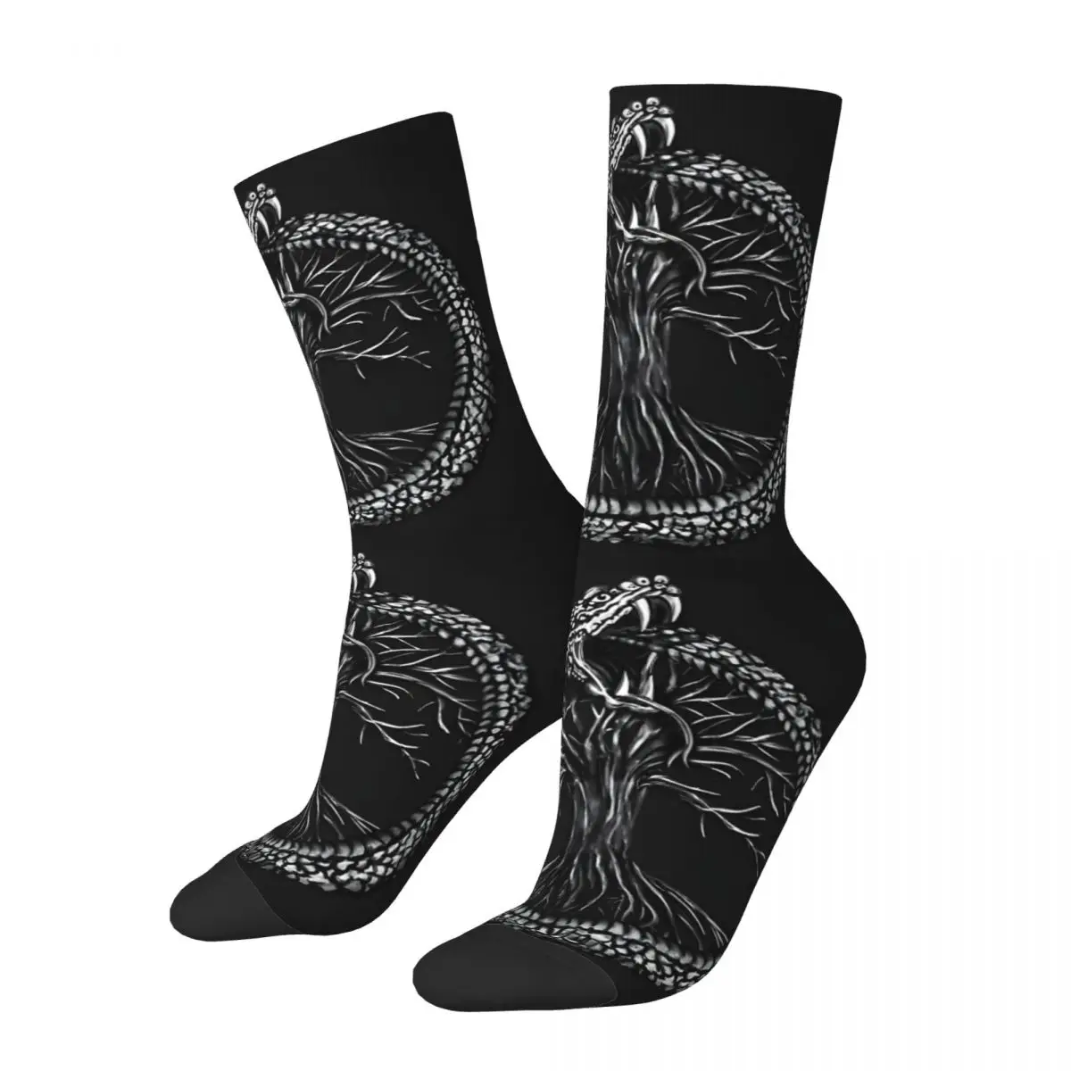 Funny Happy Sock for Men Ouroboros With Tree Of Life Hip Hop Breathable Pattern Printed Crew Sock Seamless Gift