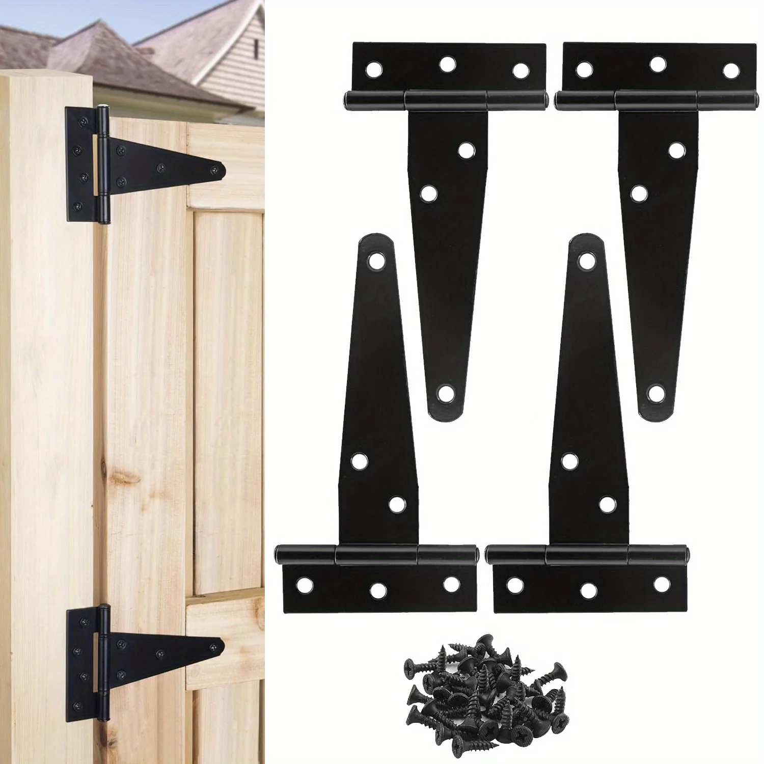 Charnières de porte en forme de T robustes, 4 pièces, en fer forgé, antirouille, pour portes de meub