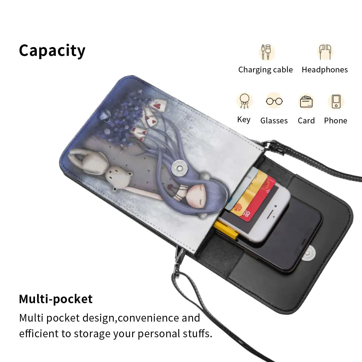 Gorjuss Merch-Porte-cartes en cuir léger pour téléphone portable, mini sac à main de dessin animé, porte-cartes ChimGirl