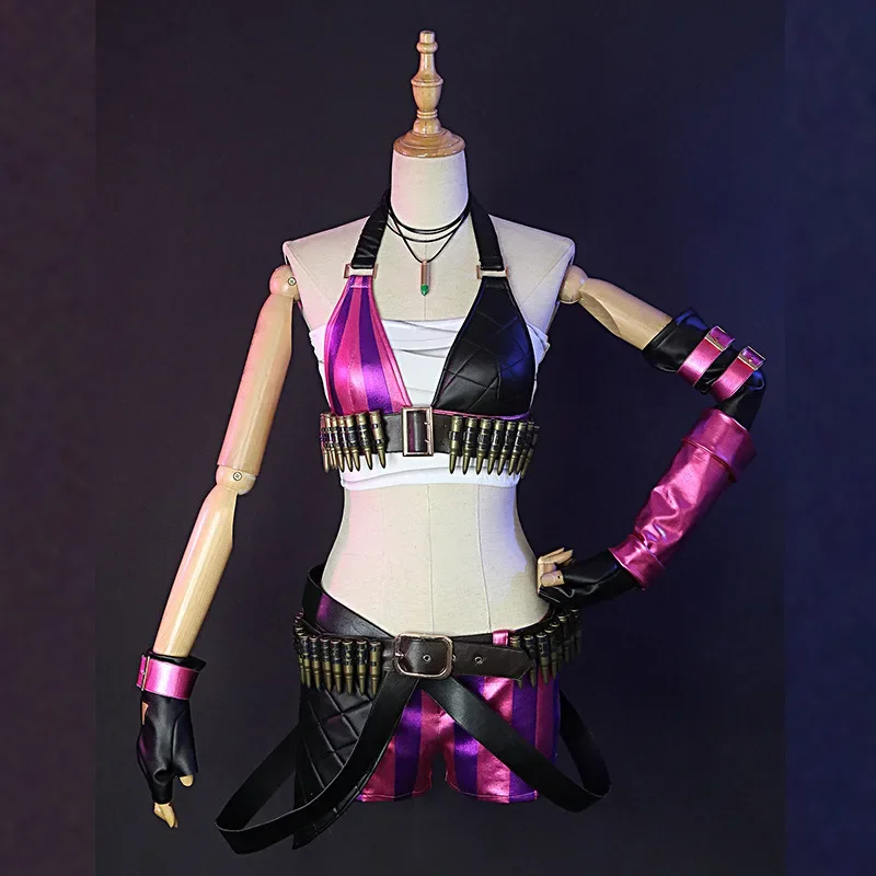 Jinx Cosplay Costume Game LOL Cities Sexy Lori Women Costumes Wig Cloak Handsome Cartridge Belt Carnival Party Advanced Quality