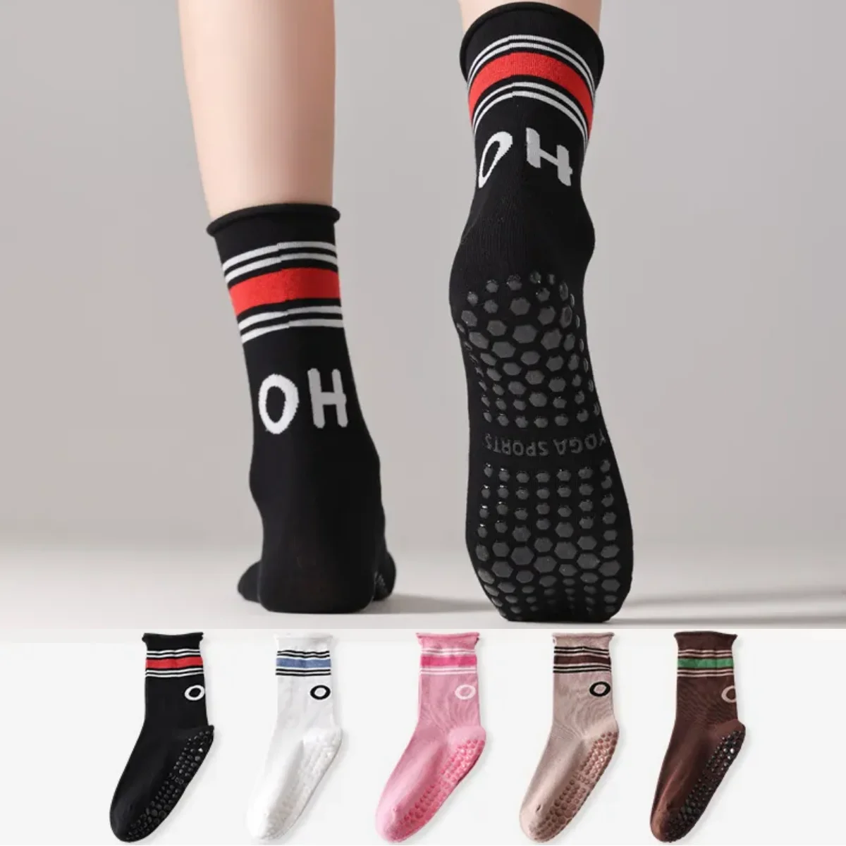 

Новинка 2024 года, носки для йоги, женские спортивные длинные носки для тренажерного зала, фитнеса и тренировок, повседневные полосатые силиконовые нескользящие домашние носки для пилатеса, носки