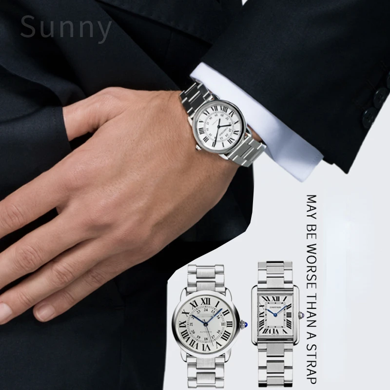 الفولاذ المقاوم للصدأ حزام ساعة اليد ل كارتييه تانك خزان Lun الرصيف مفتاح برميل نبيذ مقاوم للعرق الرجال النساء حزام الساعات اكسسوارات 20 23 مللي متر