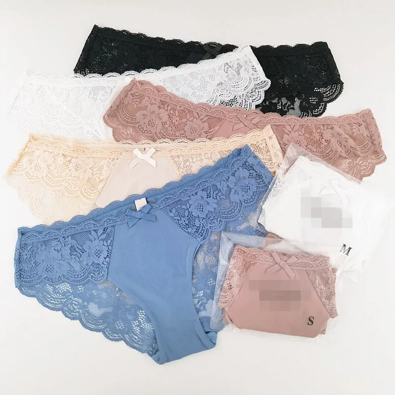 Large Size Underwear Women Lace Edge Sexy Low Waist Half Pack Hip Briefs Cotton Crotch Comfortable Breathable Panties Women