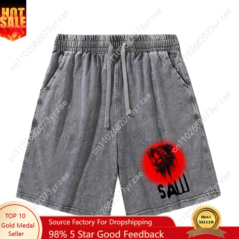 

Saw Mans Womans Teenager Retro Short Vintage Cotton Elastic Sweatpants Beach Fashion Pattern Soft Shorts Custom Made Pants