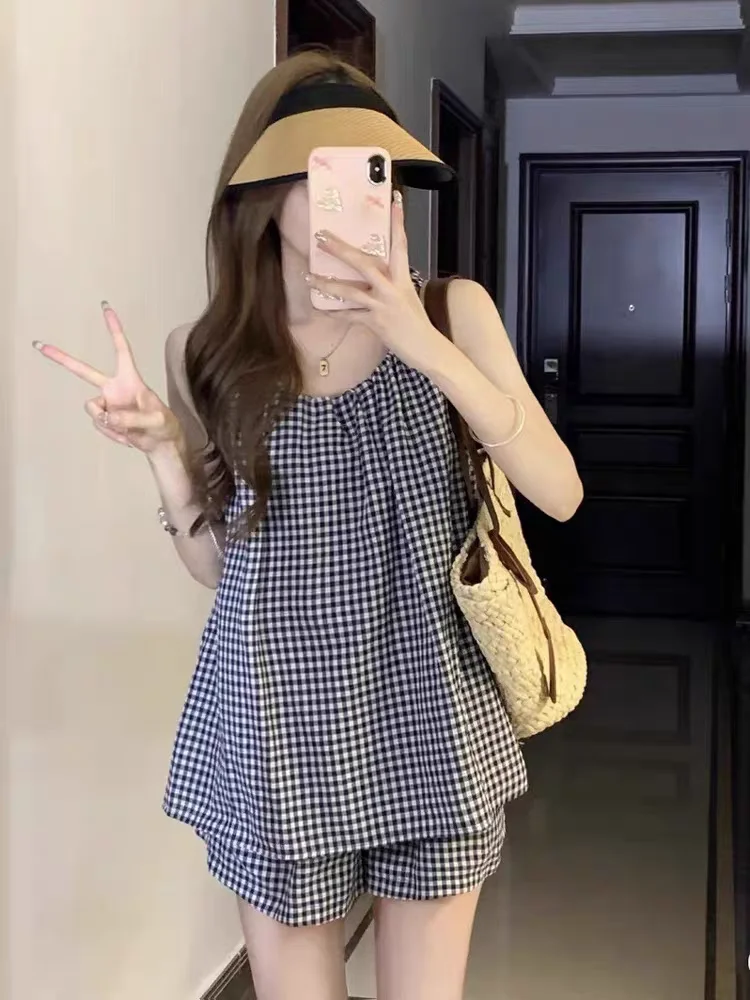 

Милый простой летний женский комплект нижнего белья Tag Vista Brand Cotton Print orts Svel Gingham Pattern round Ne Overhead Sle