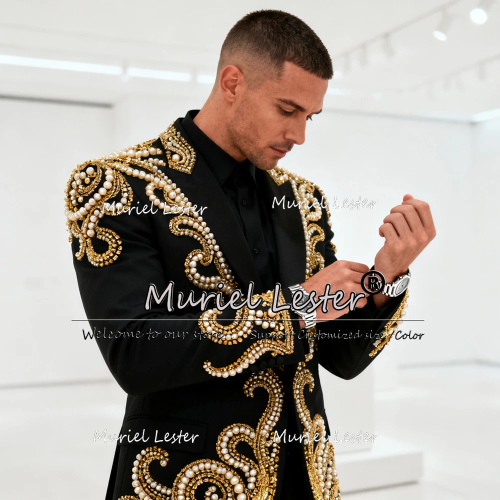 

Роскошные мужские костюмы с жемчугом и бисером на свадьбу, комплекты из 2 предметов, однобортные пиджаки для выпускного вечера, индивидуальный смокинг для жениха, костюм Homme 2025