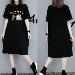 Korean Style Instagram Fashion Print Women's Summer New Plus Size Loose Pullover Short Sleeve Dress