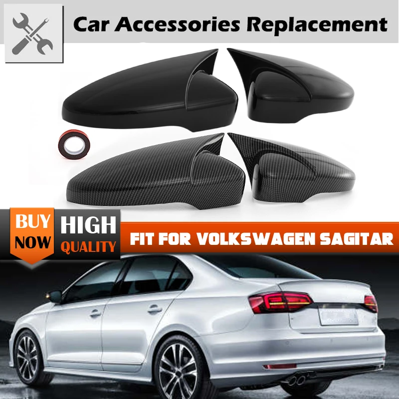 1Pair Rearview Mirror Cover For VW Jetta MK6 Passat B7 Scirocco Beetle CC Eos Black/Carbon Pattern Self-adhesive Side Mirror Cap