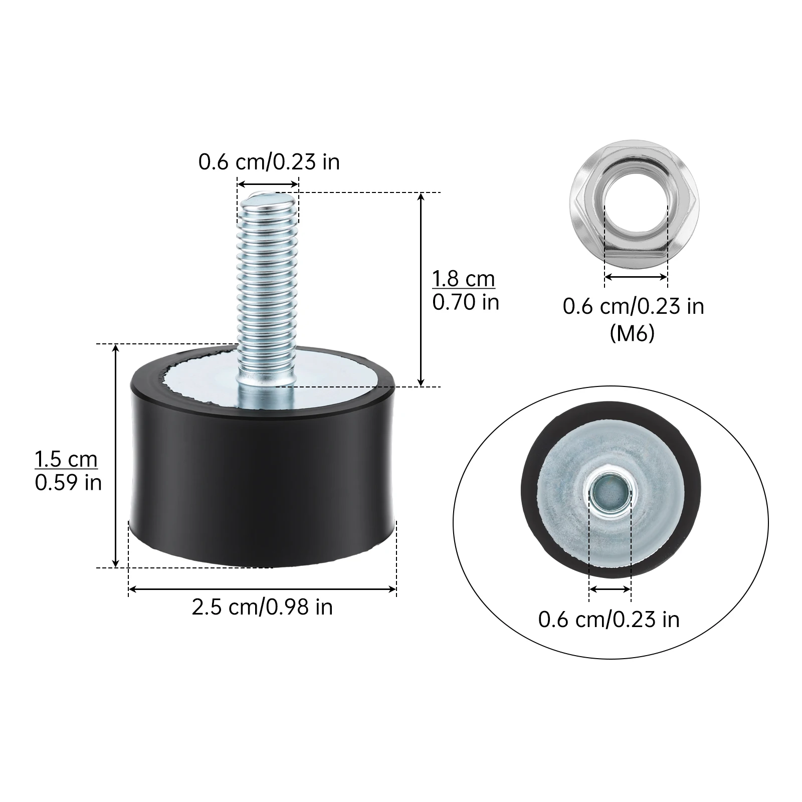 4 pcs Rubber M6 / M8 Shock Pads for Generator / Air Compressors with Flange Nuts, Cylindrical Vibration Isolator