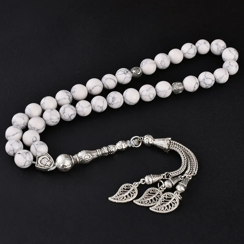 

white turquoise howlite beads stone jewellery beaded necklace prayer beads islamic tasbih 33