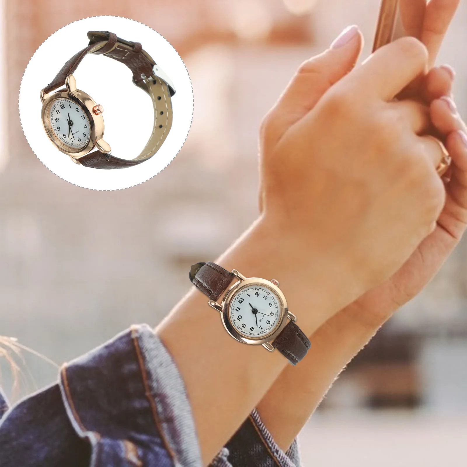 Quartz Watches Small Brown Casual Watch Band for Ladies Girls Digital Face Stylish Gift