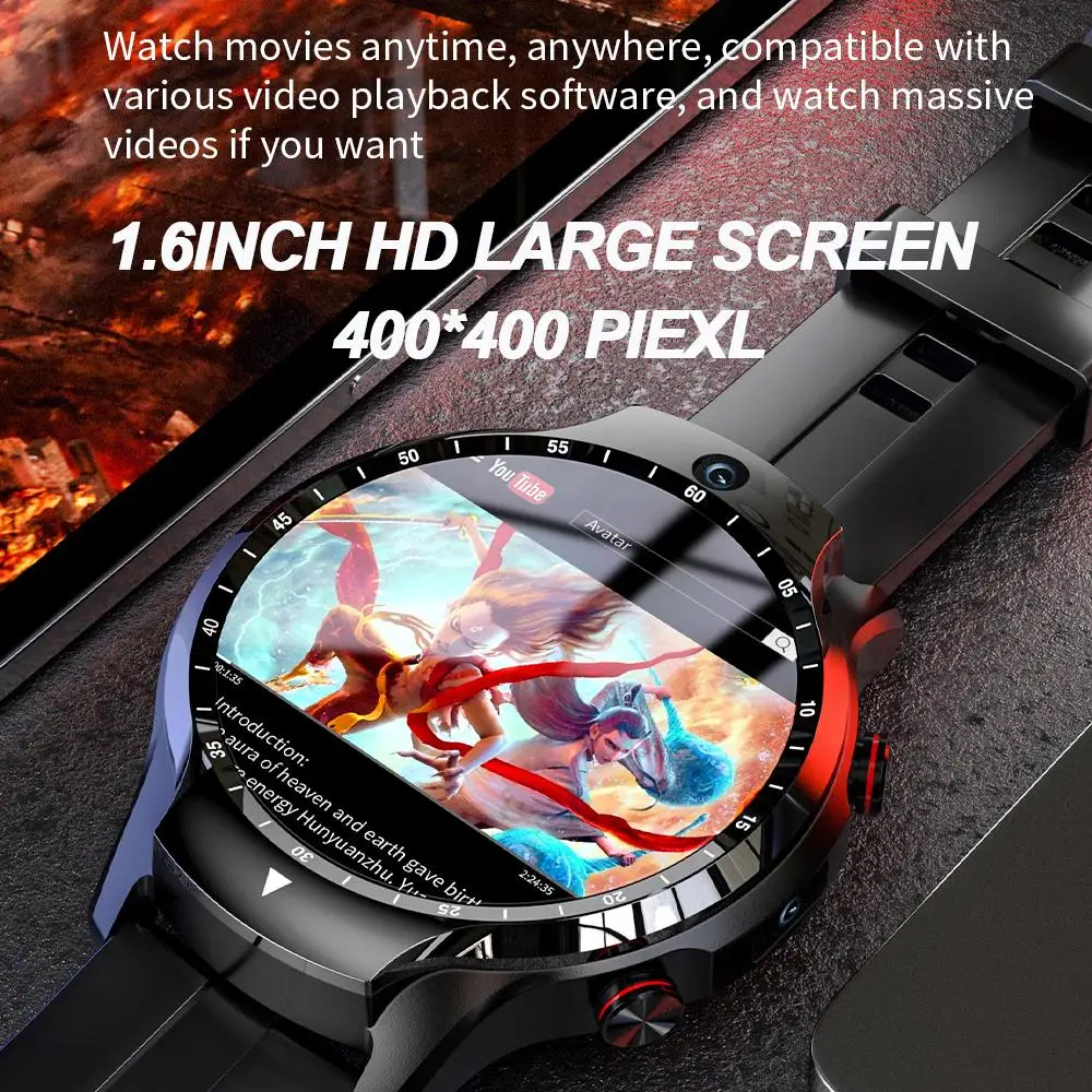 1.6 inch Screen Android Watch 4G Netcom Dual CPU Wifi GPS Large Battery Dual Cameras 4GB RAM 128GB ROM Sport Phone Smartwatch