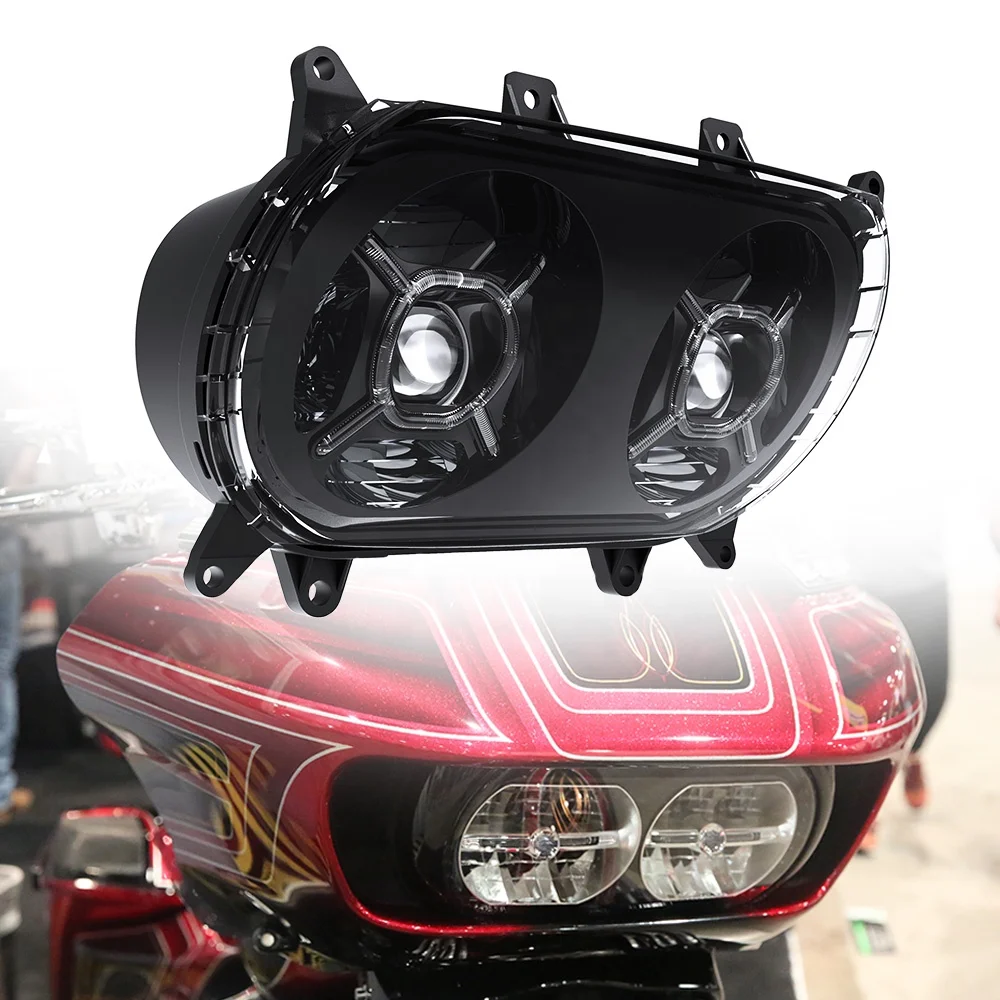

STLF Double Headlight High Low Beam Led Projector Headlight for harley Road Glide 2015 up