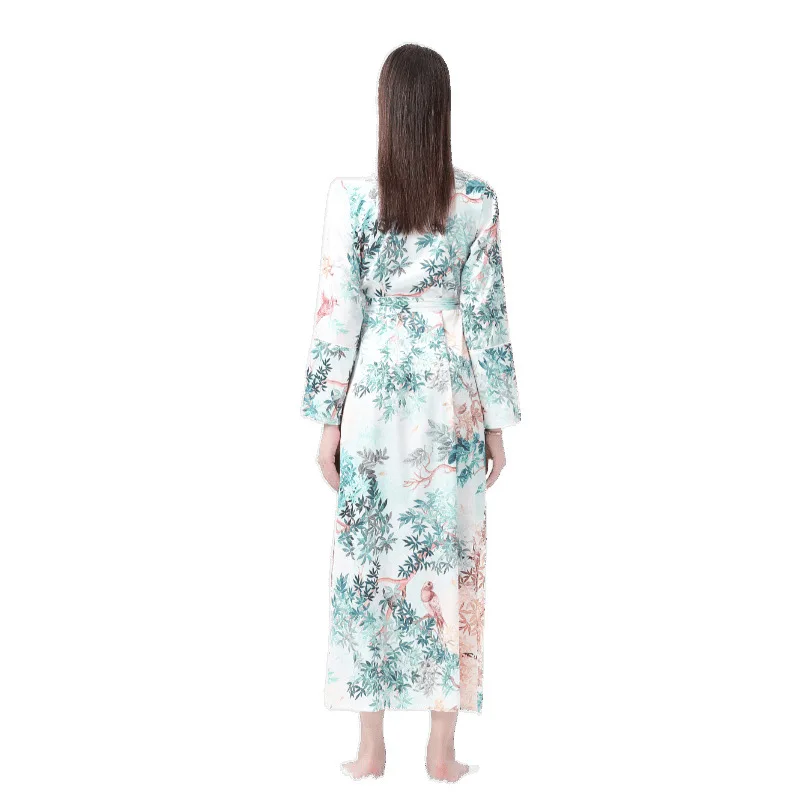 Casual Printed Dr Nightgown Set with Lapel Spwear Ensemble Early Spring Women's Faion Thi Winter Gown with Pleats