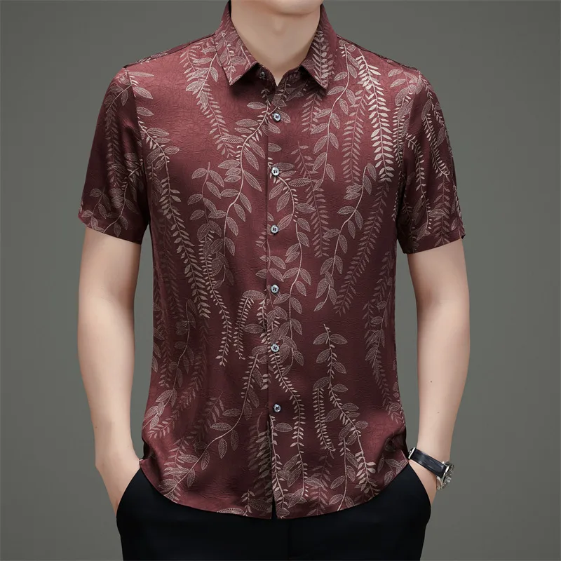 Polyester 97.2%,Acetate 2.8% Shirts For Men Short Sleeve Premium Summer Quality Softness Skin-Friendly Fashion Camisas De Hombre