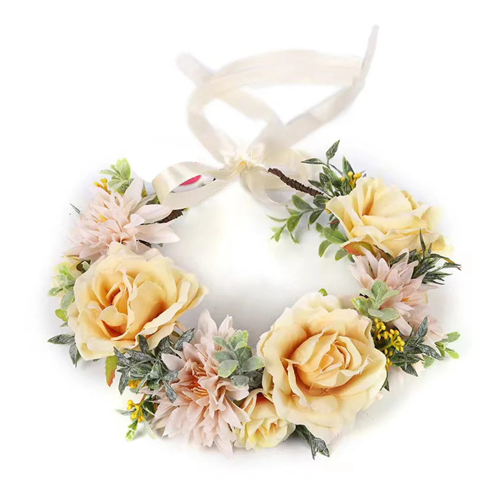 Artificial Flower Wreath Bride Women Bohemia Beach Flower Crown Hair Band Wedding Floral Headband Garland Girl Hair Accessorie