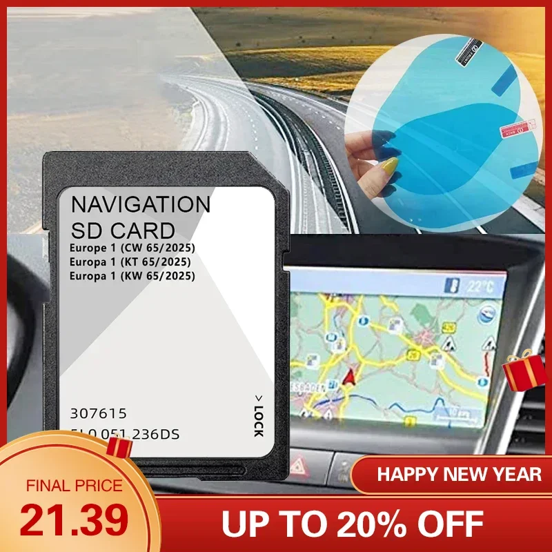 

for Skoda 32GB Amundsen MIB2 Navi SD Card Europe 5L0051236DS 2025 Discover New with Anti Fog Reaview Stickers