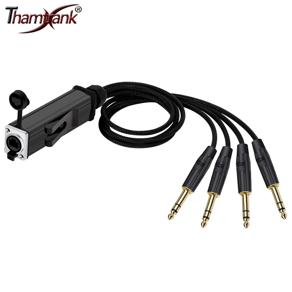 

Waterproof RJ45 CAT5 Network Converter to 4 Channel 1/4 Inch TRS 6.35mm Stereo Male Plug Audio Cable Extender