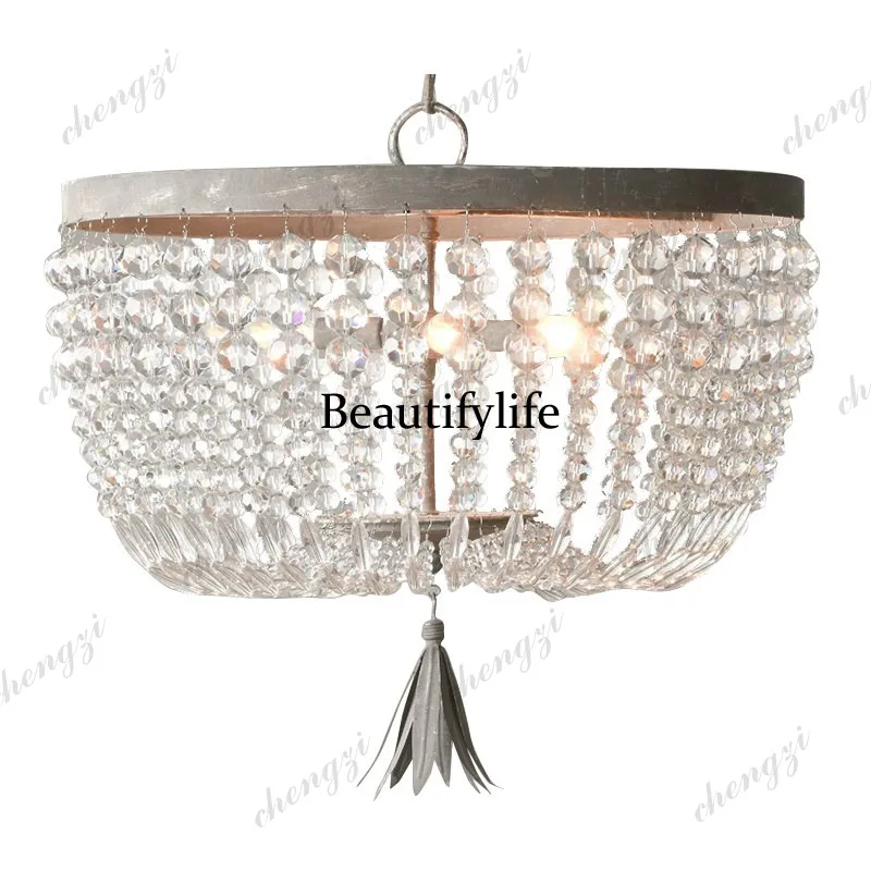 A73 American retro crystal lamp simple French pastoral study bedroom old crystal chandelier