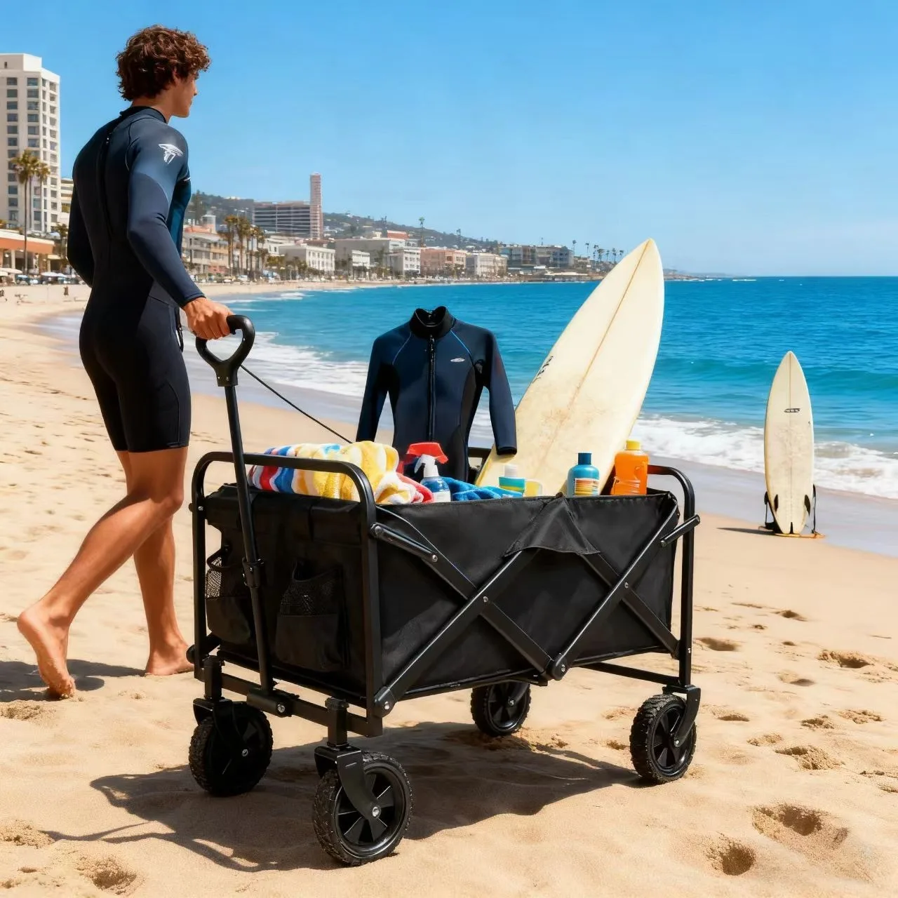 Black Heavy Duty Folding Utility Cart 380LBS Capacity Multifunctional Kitchen Wagon for Home Yard Shopping Gardening Outdoor Equipment Handling image 3