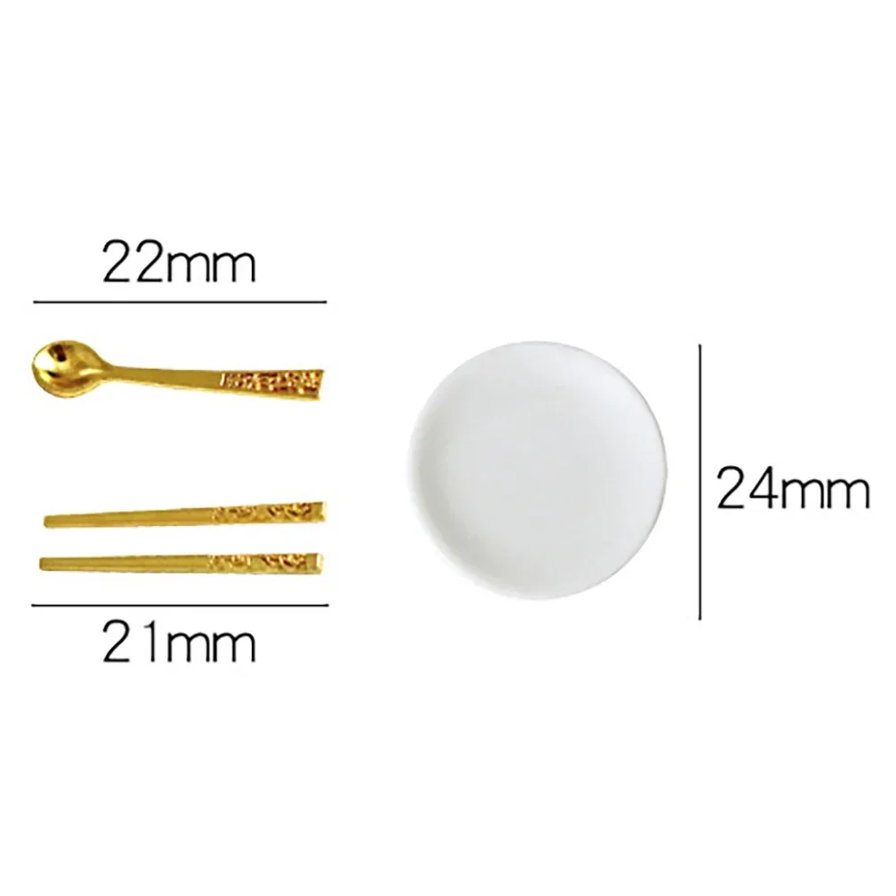 1/12 Doll House Miniature Alloy Chopsticks Spoon Dish Simulation Tableware Model Toys For Mini Decoration Dollhouse Accessories