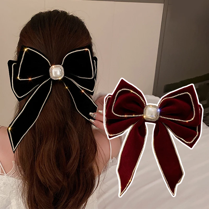 Retro Red Velvet Big Bow Hair Clip For Women Fashion Exaggerated Hair Claws Hair Accessories