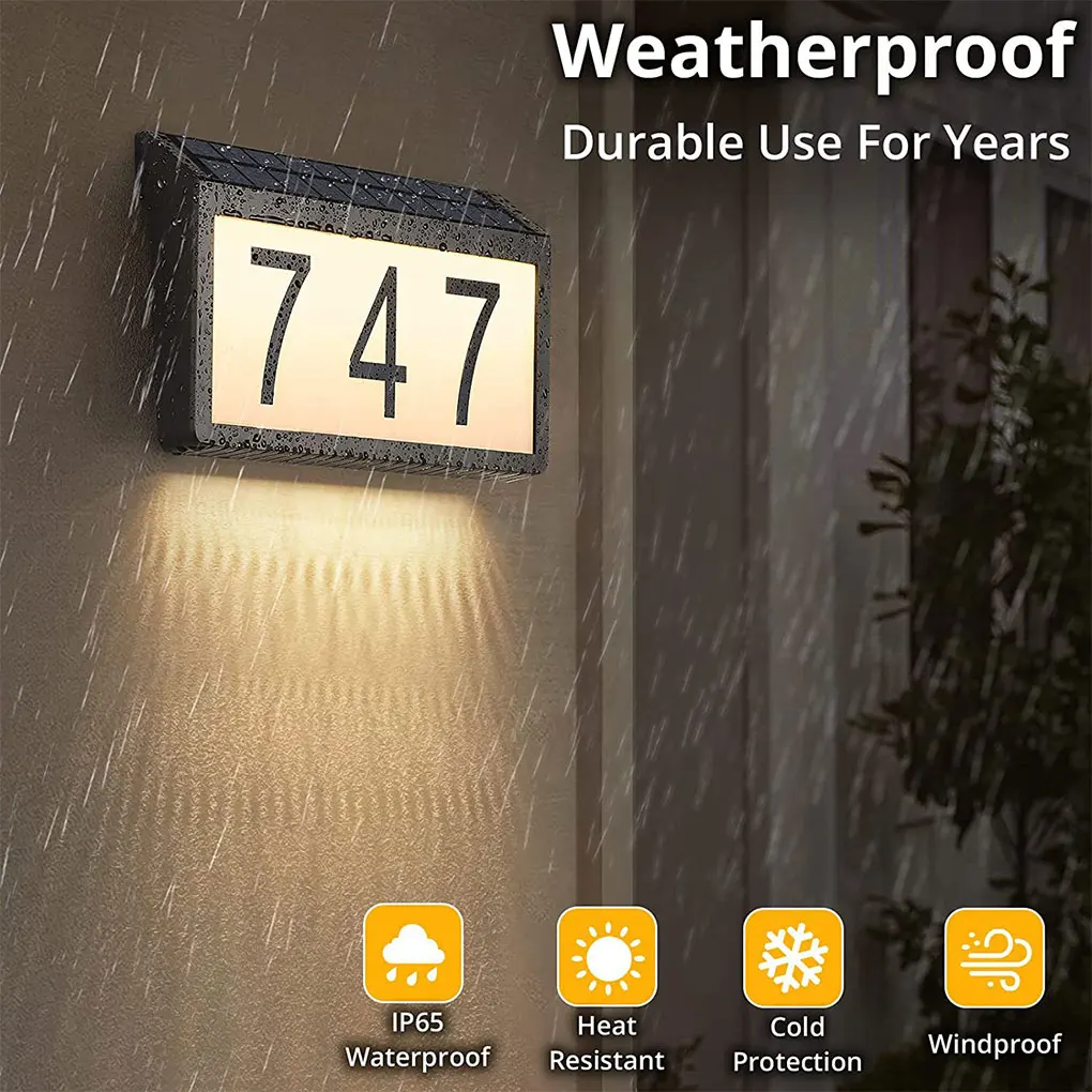 Solar Powered Address Sign House Numbers Waterproof 3-Color Lighting Modes LED Illuminated Address Plaque with Stakes for Home