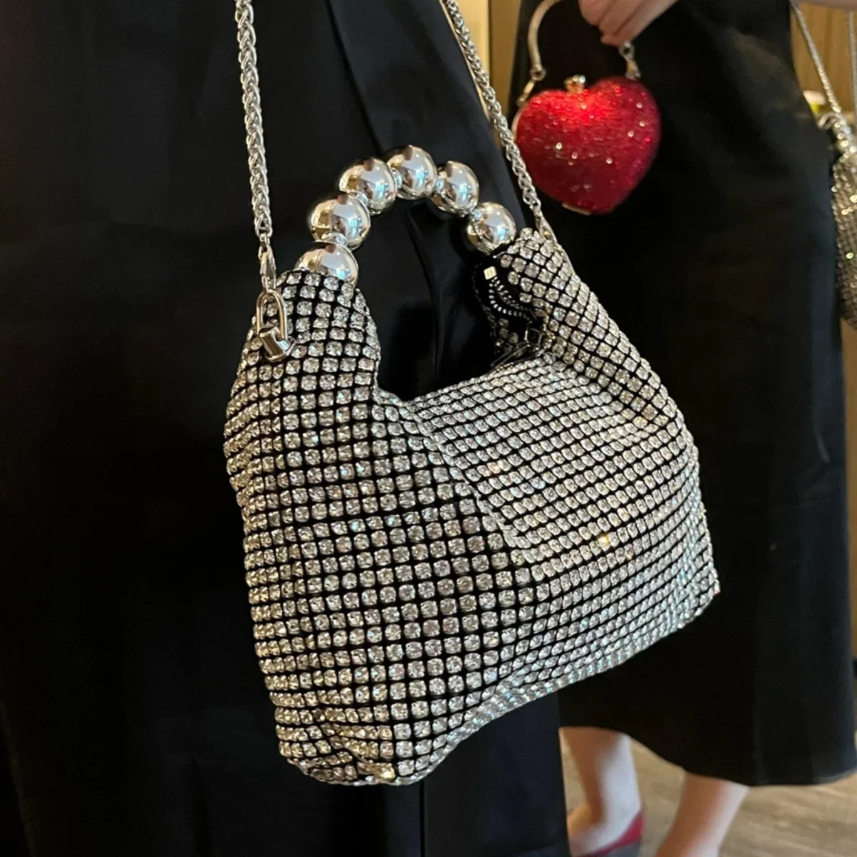 

JIOMAY 2025 новые женские серебряные вечерние сумки, нежный кошелек-клатч с бриллиантами, роскошная дизайнерская сумка, большая вместительная косметичка