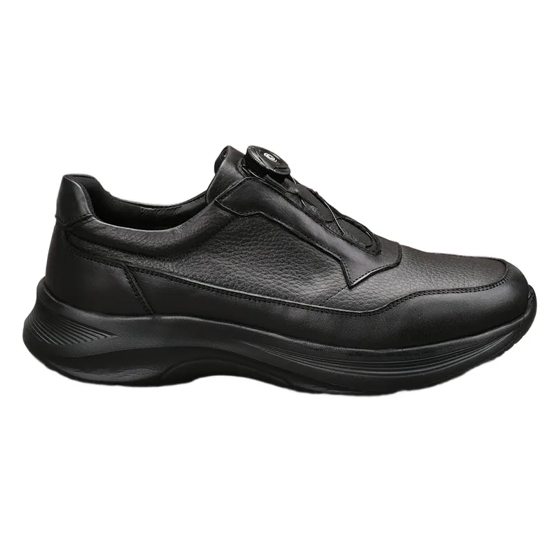 Genuine Leather Shoes Men Original Trendy Trekking Automatic Buttons Sneakers Real Cowhide Outdoor Soft Loafers Thick Soled 2025