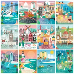 AZQSD 5d Diy Diamond Embroidery City Scenery Handmade Diamond Mosaic Postcard Building Home Decor Painting Picture Rhinestones