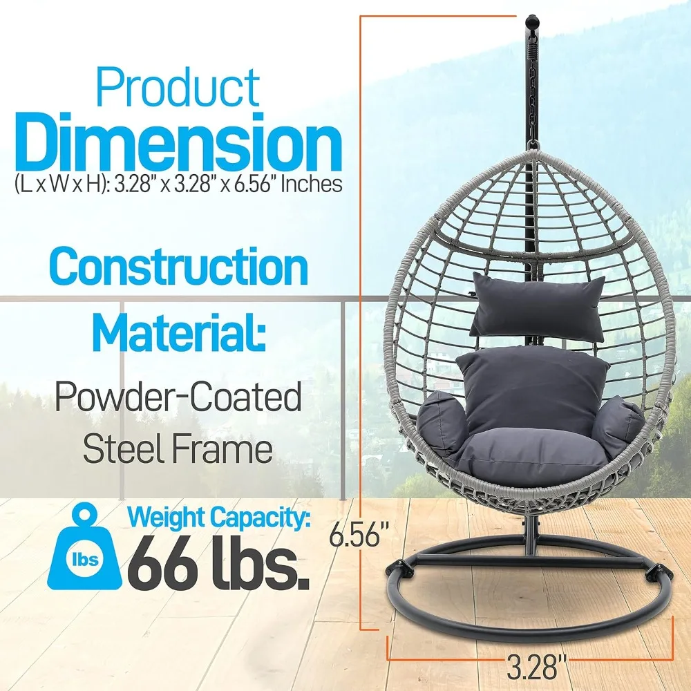 Hanging Egg Chair with Stand,Steel Frame,UV Resistant Washable Cushions for Indoor Outdoor Use, Patio Wicker Rattan Lounge Chair