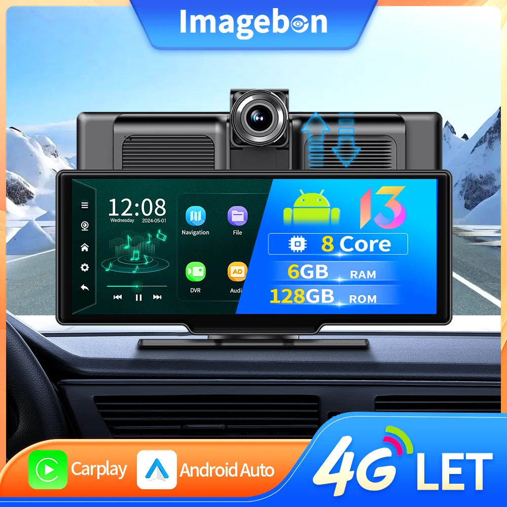 Imagebon 10.26 Inch 4G Android 13 Dash Cam 8 Core ADAS GPS Navigation Rearview mirror Camera 5G wifi 24H Parking Monitor Car DVR